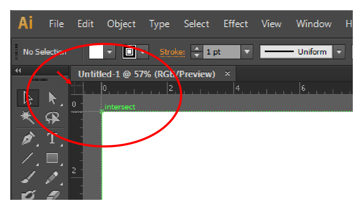 Illustrator rulers turned on with the origin being dragged from the upper left corner to the corner of the artboard