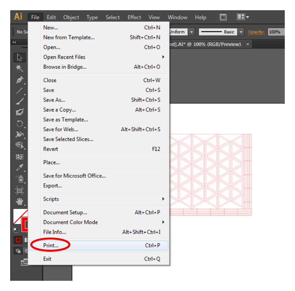 Illustrator File menu with Print highlighted