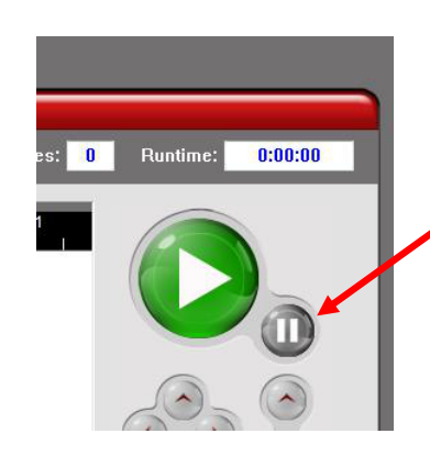 Laser Control Panel with the Pause button indicated by a red arrow