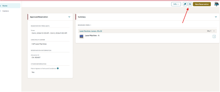 Reservation page with the circle-with-slash cancellation icon indicated
