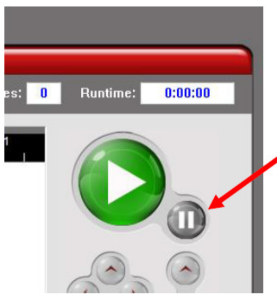 Laser Control Panel with the Pause button indicated by a red arrow